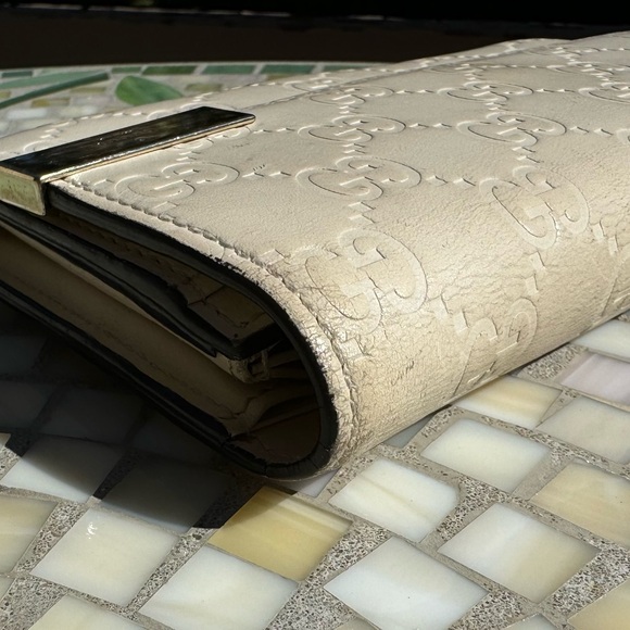 GUCCI Authentic Leather Signature Long Wallet with Name Plate Cream - Picture 4 of 7